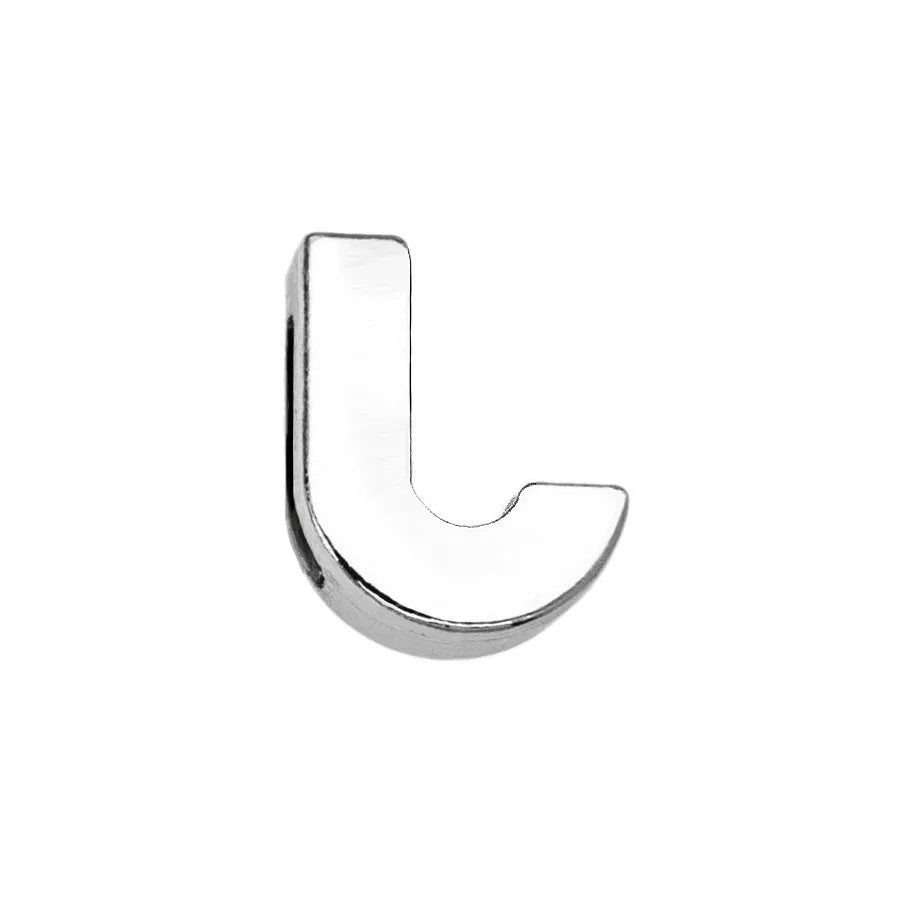 Silver letter J slide charm for 8mm DIY pet collars, rhinestone alphabet initial for personalized dog cat accessories.
