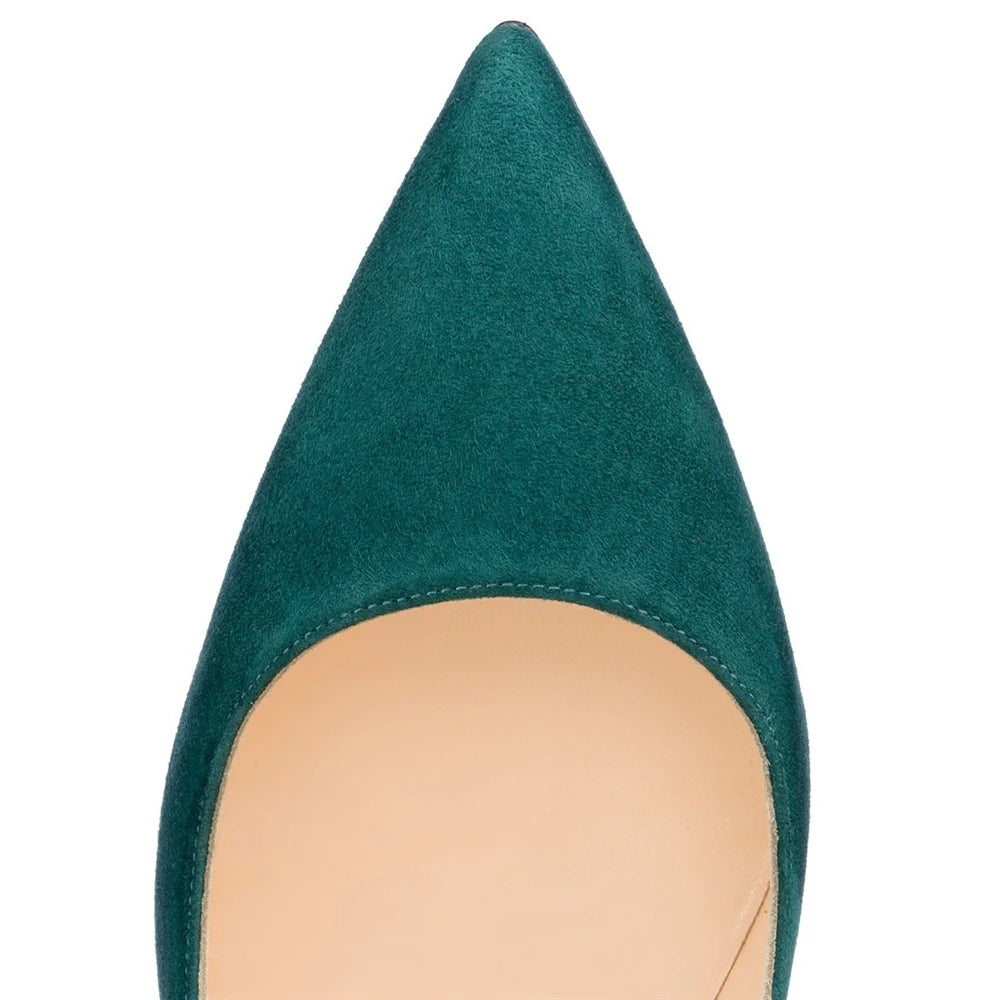 2022 New Arrival Pointed Toe Sexy Large Size 44 45 Luxury Fashion Suede Green Pumps Stiletto Heels for Ladies