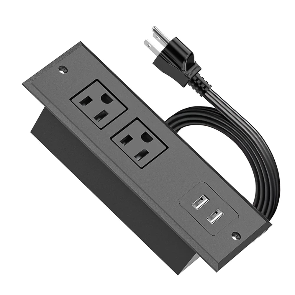 Recessed Power Strip Wall Mount Furniture Hidden Charging Station Desk Outlet Two USB a Power Socket for Office Industrial Home 2*USB-A+2*Socket US Tidesmit