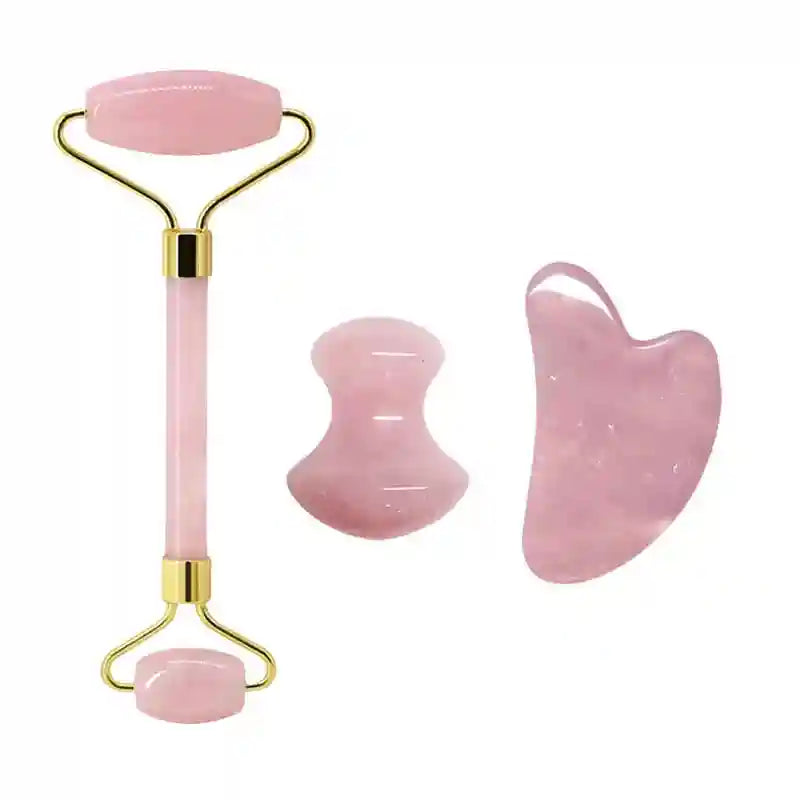 Rose Quartz Face Roller and Gua Sha Set - Premium Facial Massage Tool Massage Roller Tidesmit