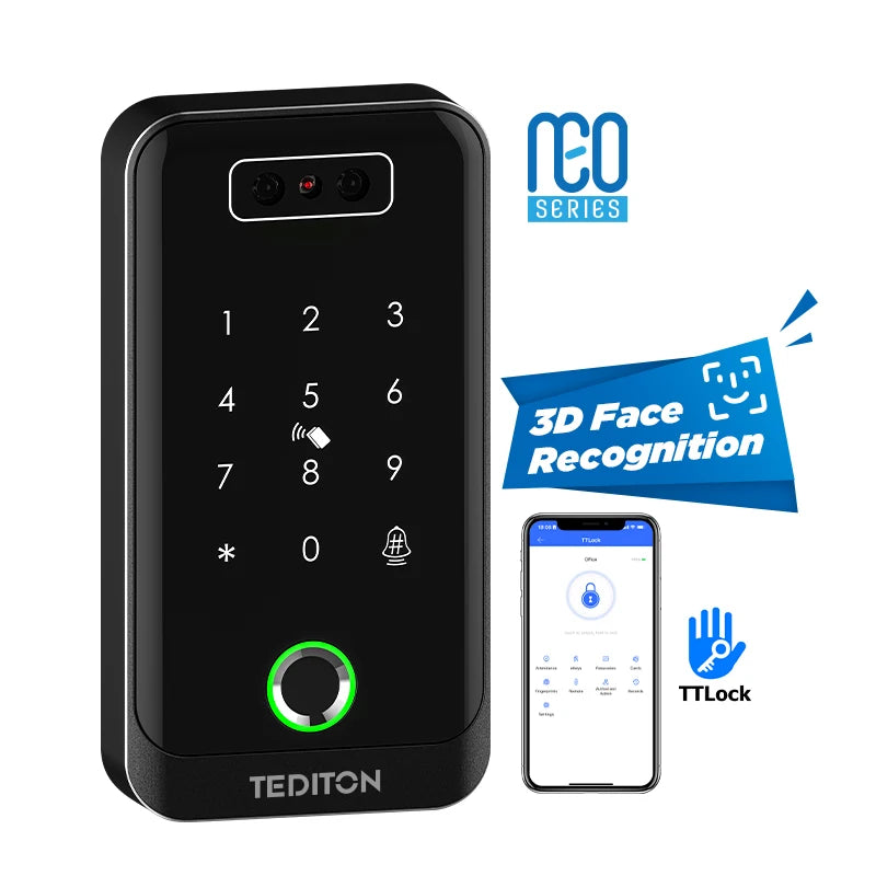 Waterproof Other Access Control Products Keypad Biometric Door Access Control Security Kit Nfc Rfid Card Access Control System Wi-Fi 100 APP+Fingerprint +Face+ Code|English Tidesmit