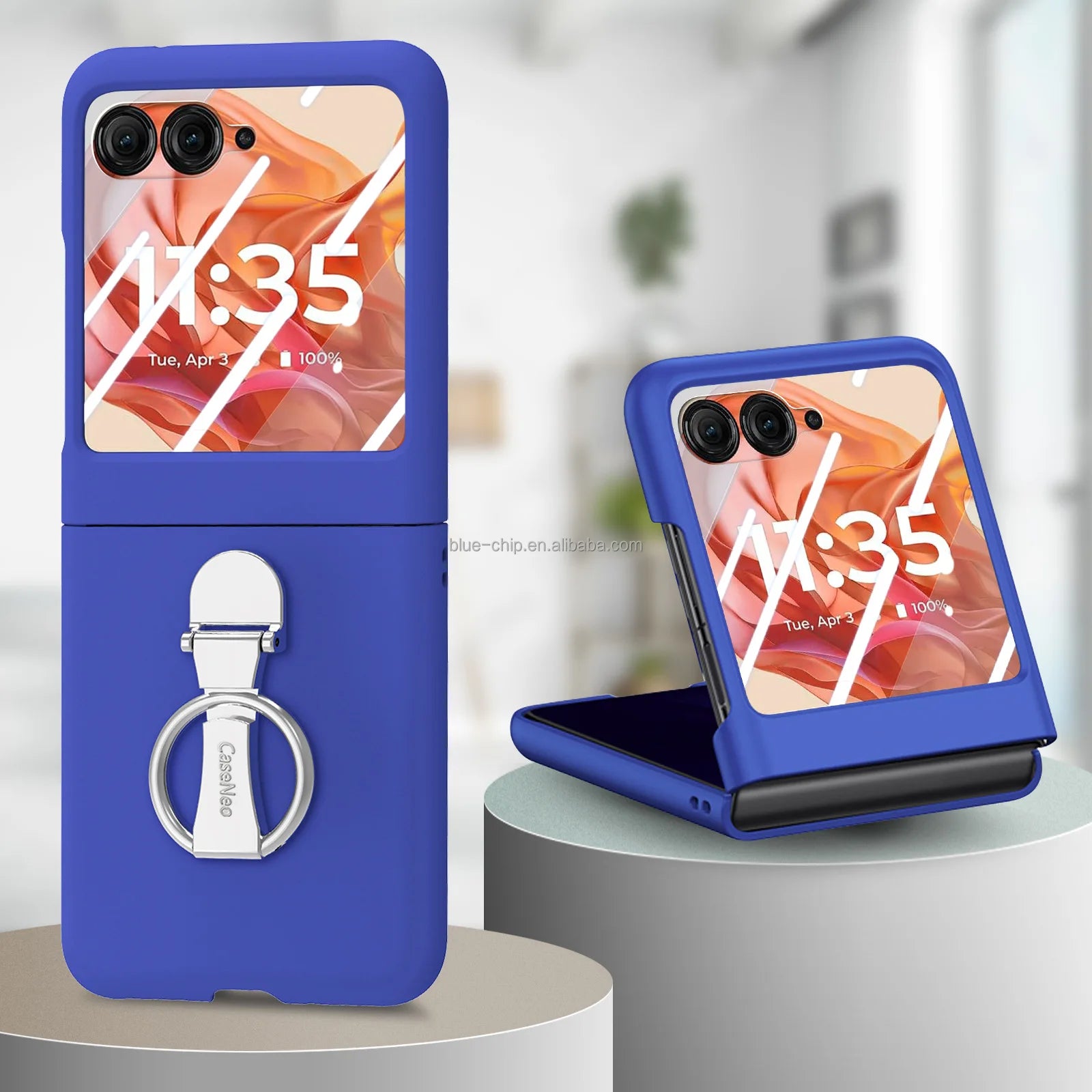 Ring Anti-Fall Promotional 2025 New Model Mobile Back Cover and Screen Protector Bulk Cell Phone Case for Motorola Razr 50 Ultra Blue (With Steel film) OPP Bag Tidesmit
