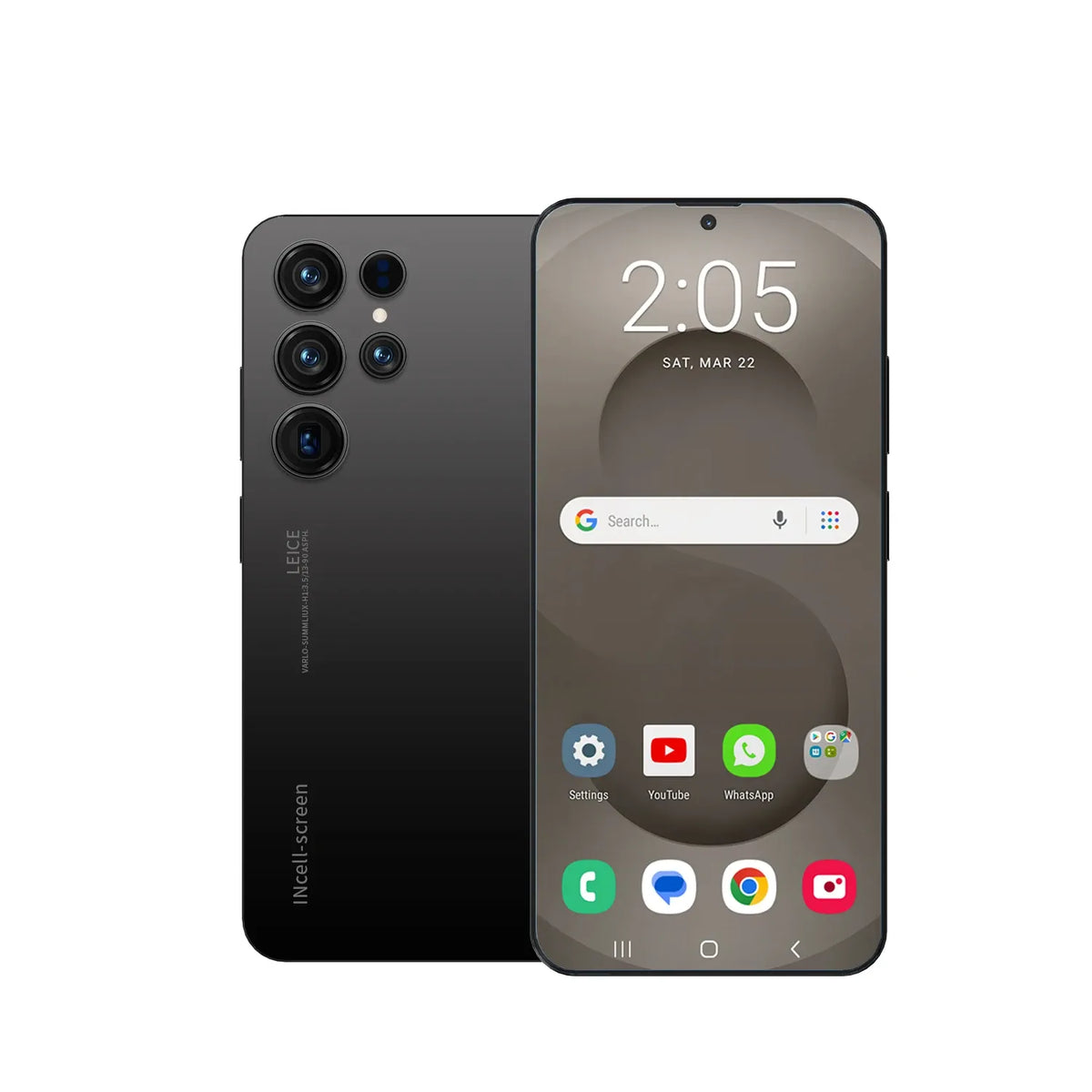 S26 Ultra 5G smartphone in dark gray with front display and quad rear cameras.