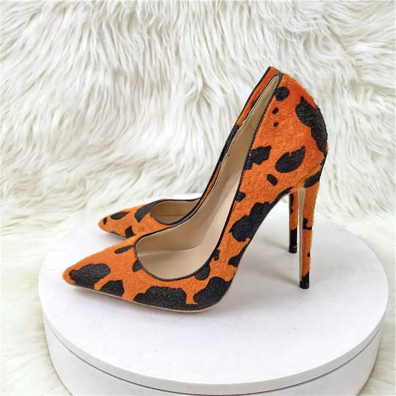 12CM/10CM/8CM Cow Skin Kadin Sandalet Anti-slip Outsole Plus Size 2024 Stilettos Job Shoe Women's High Heels