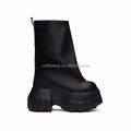 Round Toe Calf Leather Original Unisex Women High Block Heel Platform Dress Shoes Black Men Hollywood Flared Mega Tractor Boots