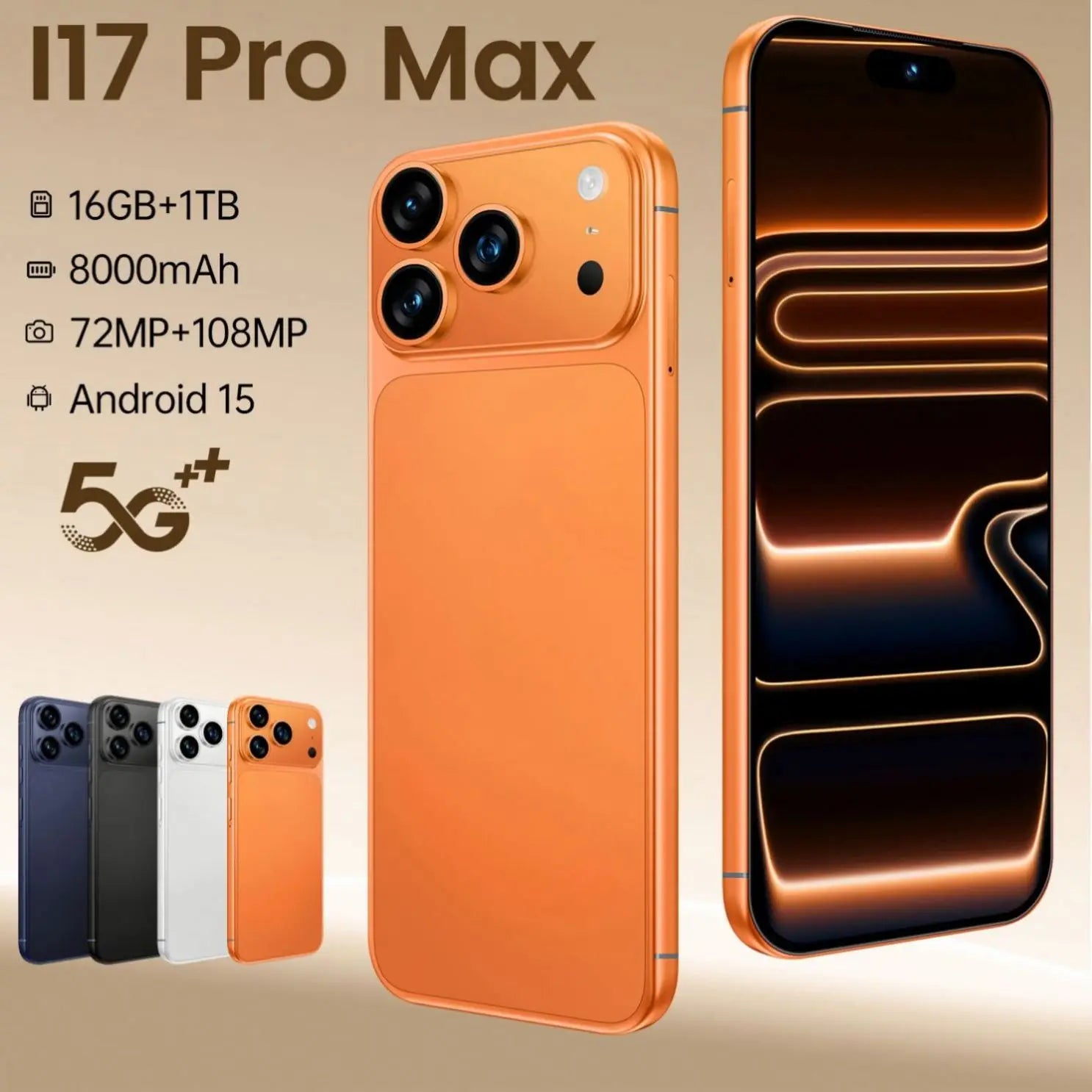 I17 Pro Max 5G smartphone with 16GB RAM and 1TB storage in sleek design