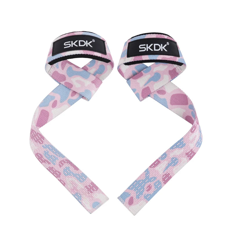 Custom Logo Adjustable Weight Lifting Wrist Straps Bodybuilding Powerlifting Strength Training Deadlifts Hand Lifting Straps Pink Blue 55*3.5cm Tidesmit