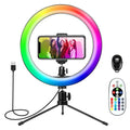 Ring Lights Lamp With Tripod Phone Holder for Photography Black 10 inch BR-10CRGB Tidesmit