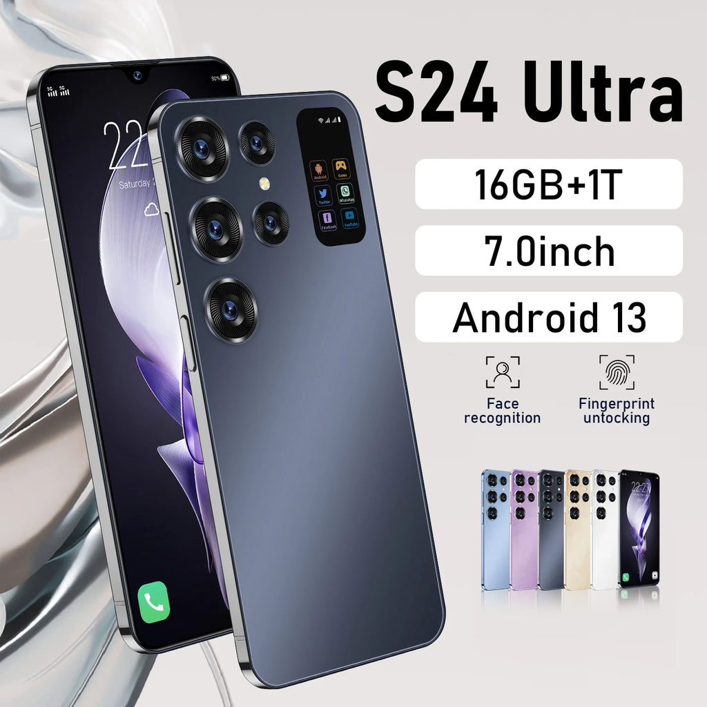 2025 New Arrival S24 Ultra Smart Phone 7 Inch Mobile Phones 16+1TB Unlock S-Pen 5G WIFI Gaming Android HD LCD 65W Tidesmit