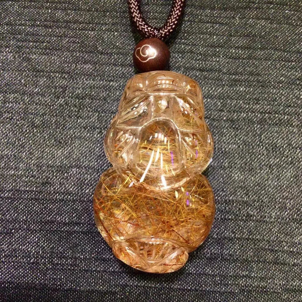 Natural Copper Rutilated Quartz Pendant Necklace for Women Men Beazil Healing Crystal Trendy Pendant Pi Xiu Red 35mm Rope Chains
