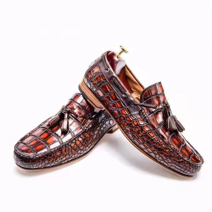 Top Grade Alligator Office Loafers Shoes Men Goodyear Tassel Moccasin Casual Shoes Mens Genuine Crocodile Leather Men's Shoes