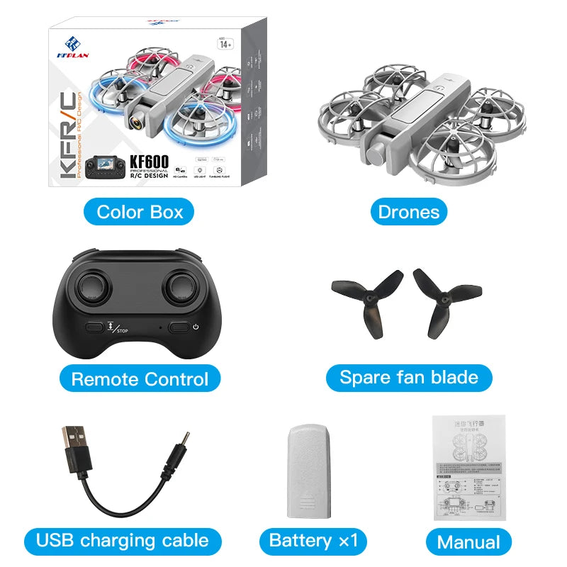 Hot Selling KF600 Mini Drone Camera Real-Time Transmission Screen Control Obstacle Avoidance for Aerial Photography Quadcopter Grey Tidesmit