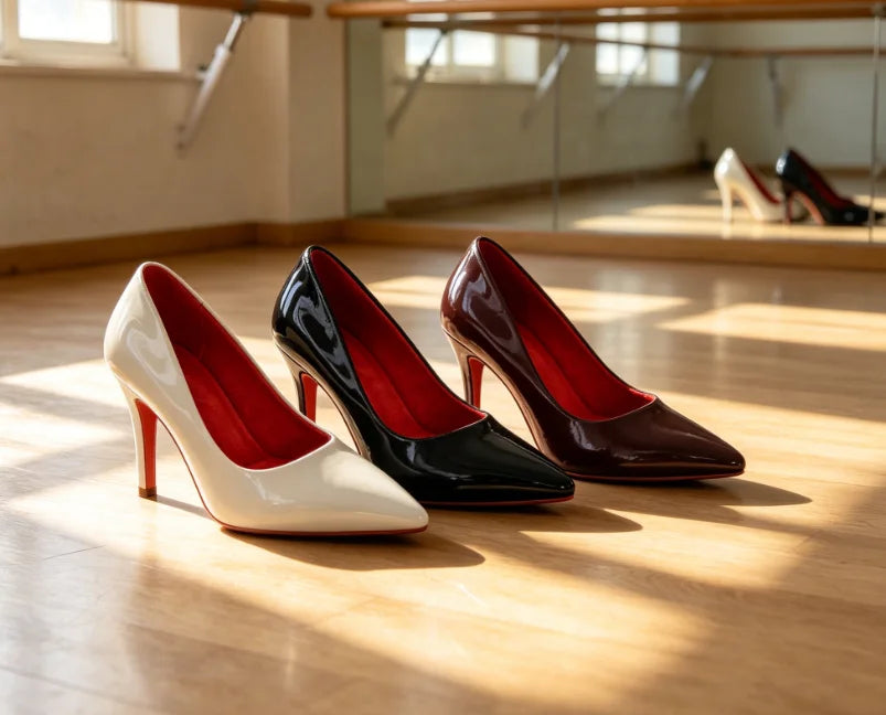 9.5/10.5cm Latin Dance Heels Shoes Pointed Toe Classic Red Sole Stiletto Pumps Jazz Chacha Ballroom Salsa Performance for Women