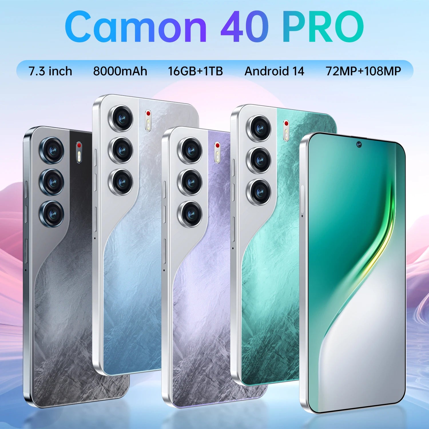 Camon 40 Pro 5G Smartphone, 1TB Storage, 16GB RAM, 7.3 Inch Display Tidesmit