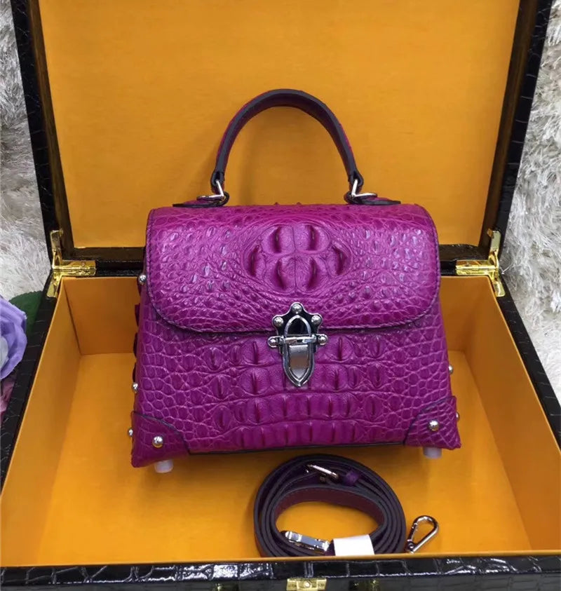 Authentic Exotic Crocodile Skin Women's Small White Purse Genuine Real Alligator Leather Lady Handbag Female Cross Shoulder Bag