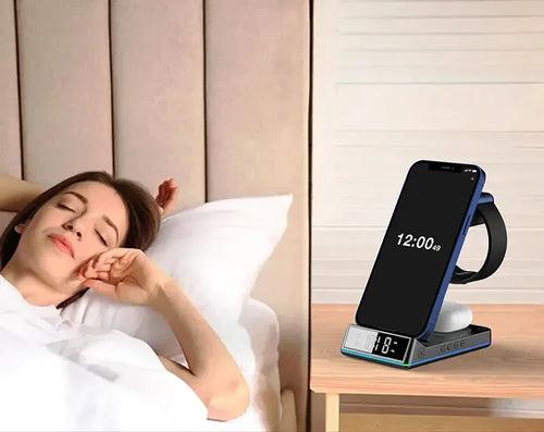 2024 Year Multifunctional Portable Phone Charger ABS LED Clock Universal Hot Multicolor Smart Alarm 10W 1.5A Black Wireless - Tidesmit