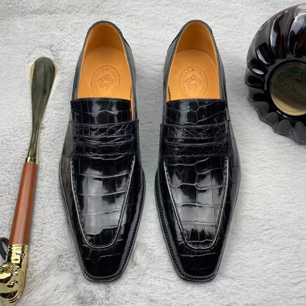 Luxury Genuine Leather Business Loafers Alligator Skin Formal Shoes Men Fiddle Waist Casual Custom Goodyear Party Men's Shoes