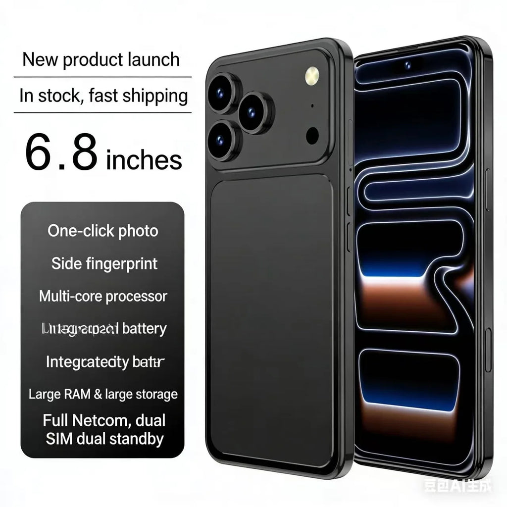 Tidesmit 17 Pro Max 5G smartphone in orange with 1TB storage, 7.3-inch screen, 8000mAh battery, and 108MP camera.