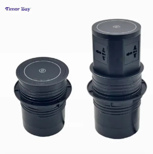 Pneumatic Lifting Desktop Socket with 5 EU UK AC Outlets Wireless Charging USB Charging Hidden Desk Top Socket Tidesmit