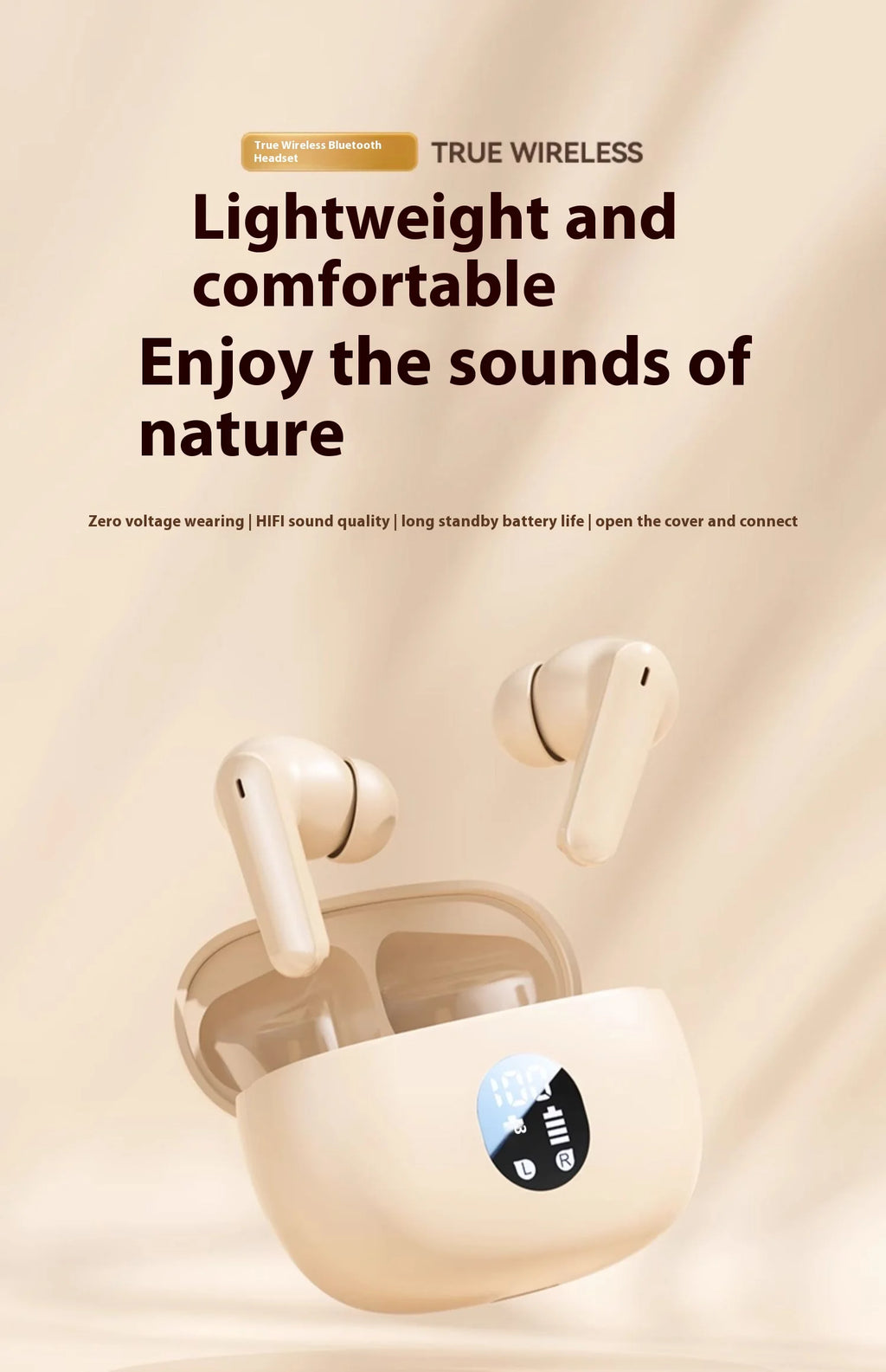 For Bluetooth In-Ear Headset LED Battery Wireless Noise Reduction Long Endurance High Sound Quality for Sports Running Tidesmit