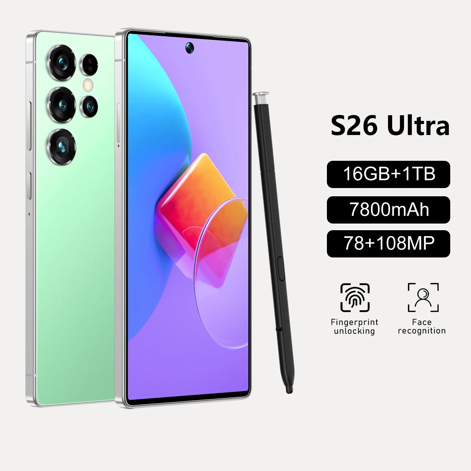 S26 Ultra 5G Smartphone, 1TB Storage, 16GB RAM, Dual SIM Green 16g 1TB Tidesmit