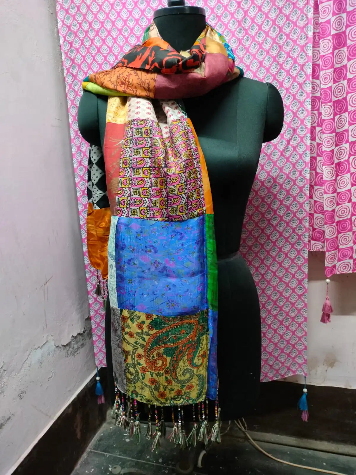 Conifer Custom Made Vintage Patchwork Silk Screen Printed Scarves 72cm Handcrafted Luxury Women's All Seasons Gift for Art