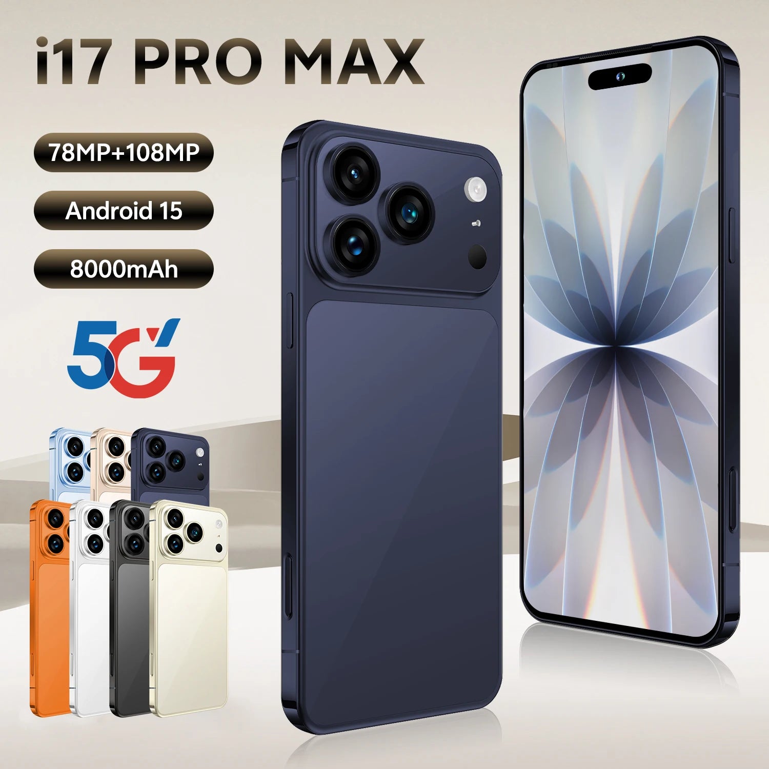 17 Pro Max 5G Smartphone, 1TB Storage, 16GB RAM - Navy Blue Navy Blue 16g 1TB Tidesmit