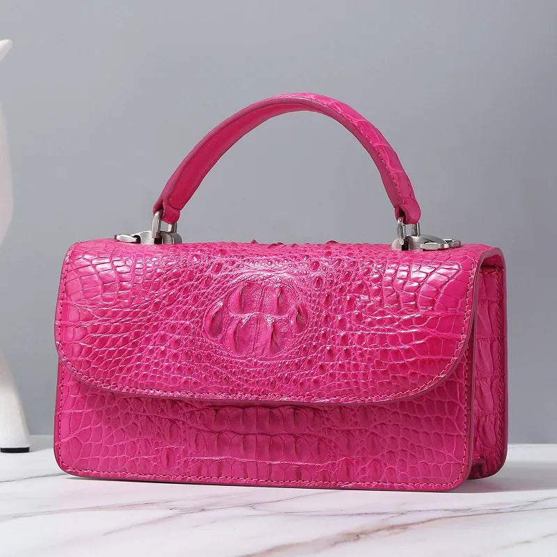 Fashion Designer Genuine Crocodile Leather Women's Small White Handbag Purse Authentic Crocodile Skin Female Flap Shoulder Bag