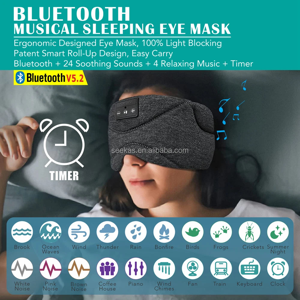 Bluetooth Sleep Headphones Eye Mask with Timer and White Noise Sleeping Mask with Speakers Cooling Fabric for Side Sleepers Tidesmit