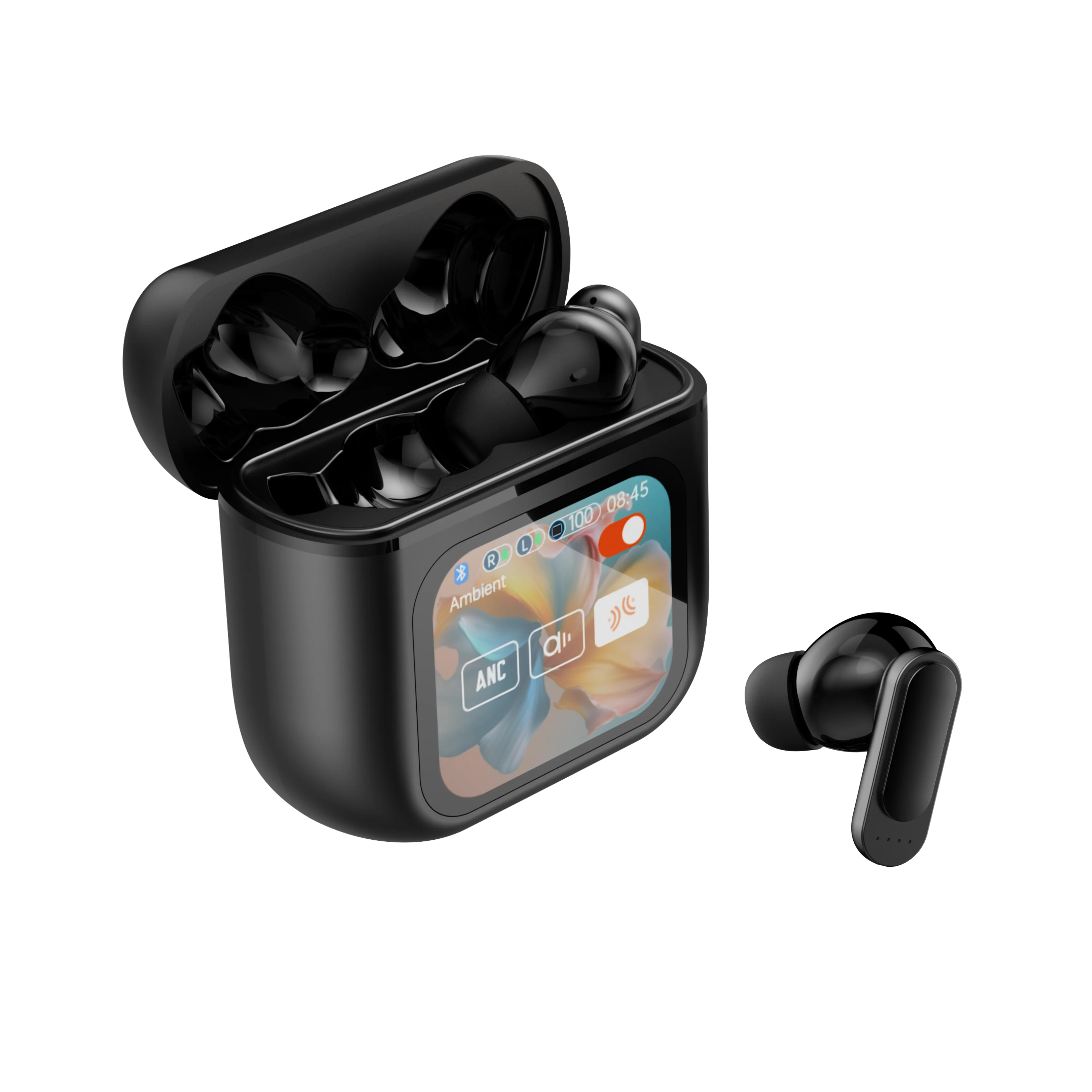 Newly Designed Anc Enc Tws Earphones with Digital LCD Touch Screen Wireless in Ear Headphones, Generation Pod TWS Earbuds Tidesmit