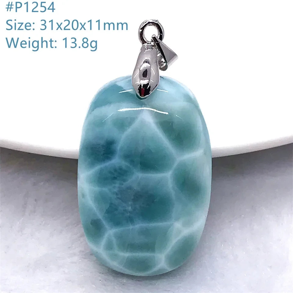 Natural Blue Larimar Trendy Necklace Pendant Women Men Gift Beads 925 Sterling Silver Dominica Water Drop Crystal Stone Jewelry