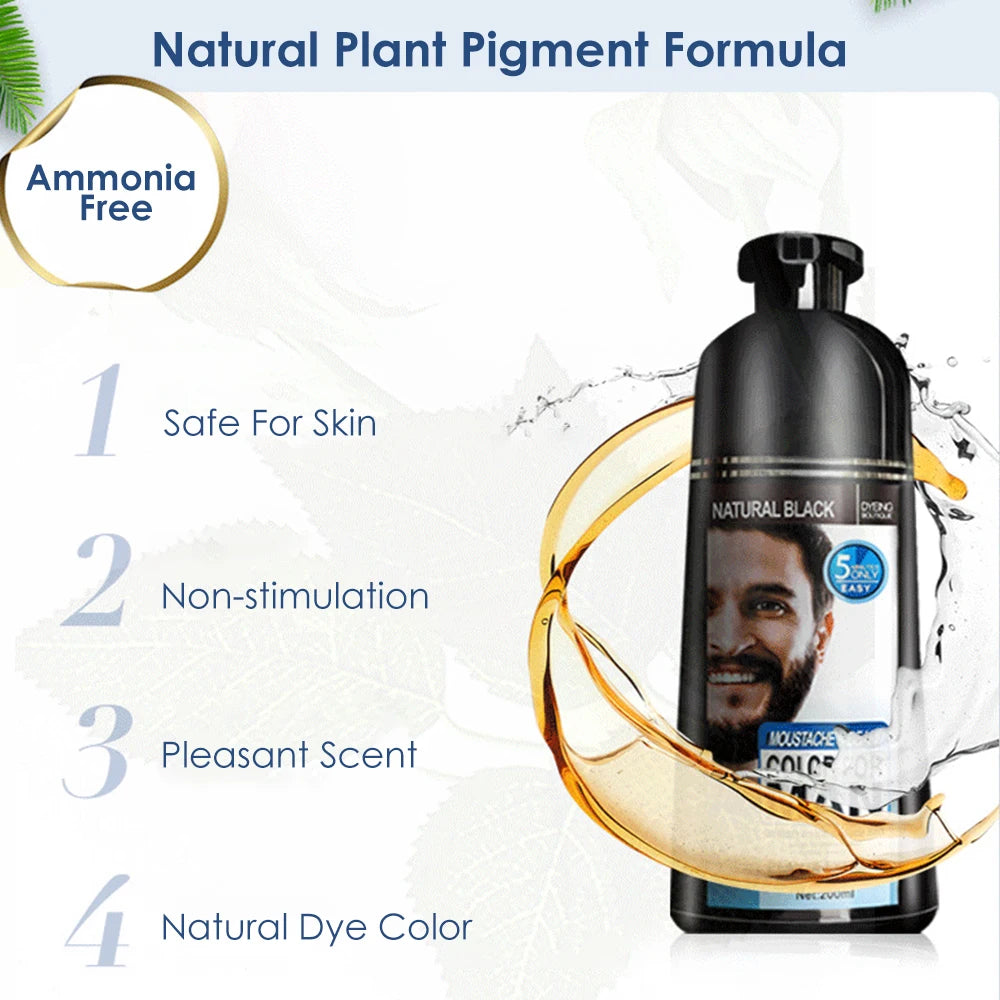 5pcs Instant Hair Dye Black Beard Shampoo for Men Natural Beard Coloring Temporary Blackening Moustache Shampoo Wash convenient