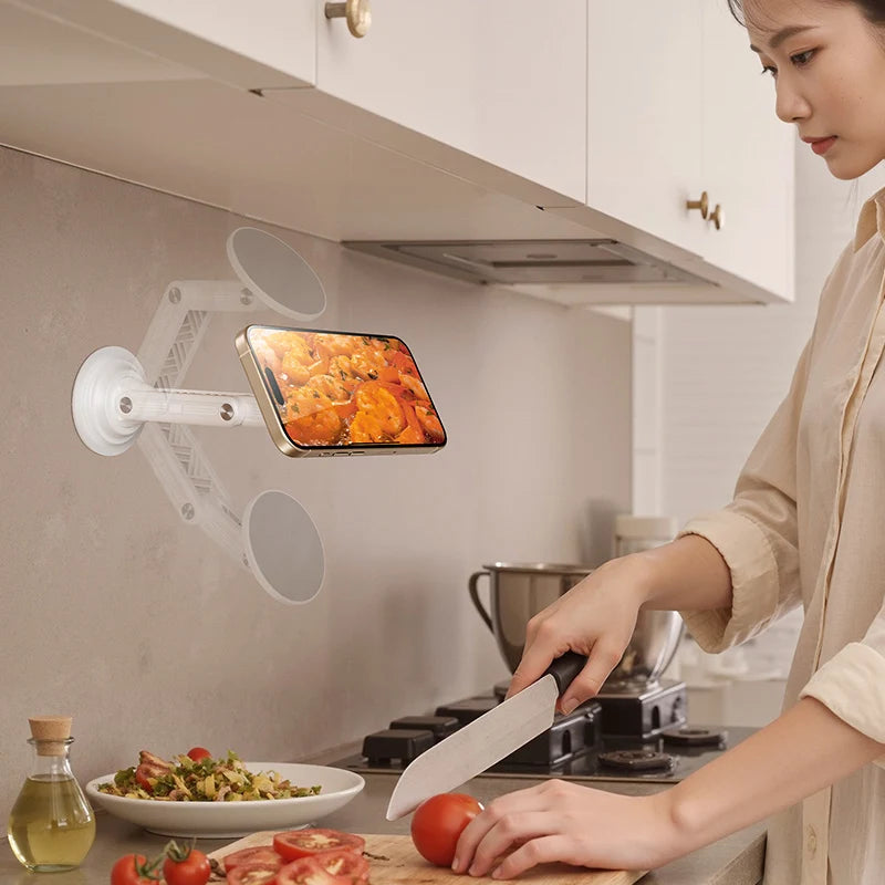 Feixiang X90 Ultra-Thin 7cm Foldable Magnetic Phone Mount - 360° Adjustable for Bathroom Vanity, ABS+Steel with 3M Adhesive Tidesmit