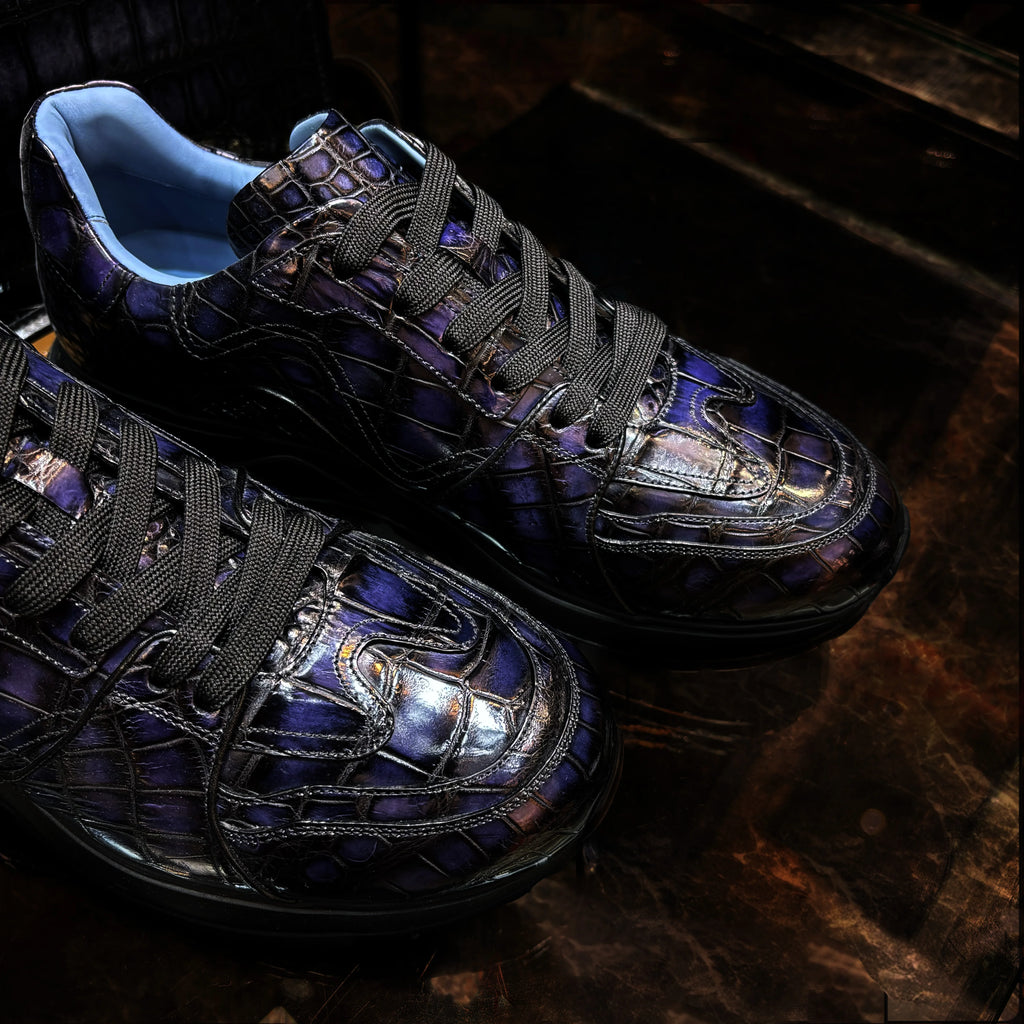Luxury Handmade Crocodile Leather Shoes Anti-slip Trending Sneakers for Men Breathable Cushioning Walking Style Shoes