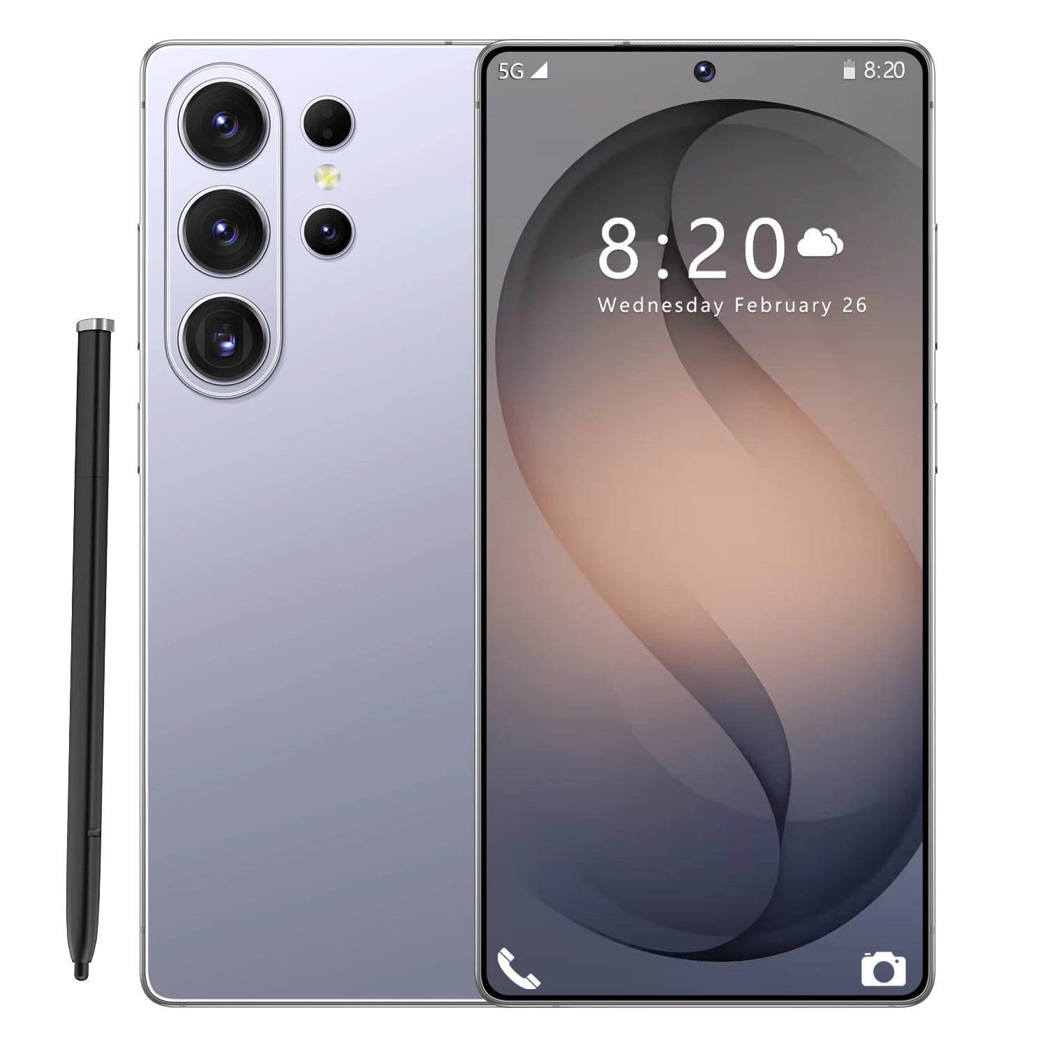 Original S26 Ultra 5G smartphone with 7.3 inch HD display 16GB RAM 1TB storage and 108MP camera in white background