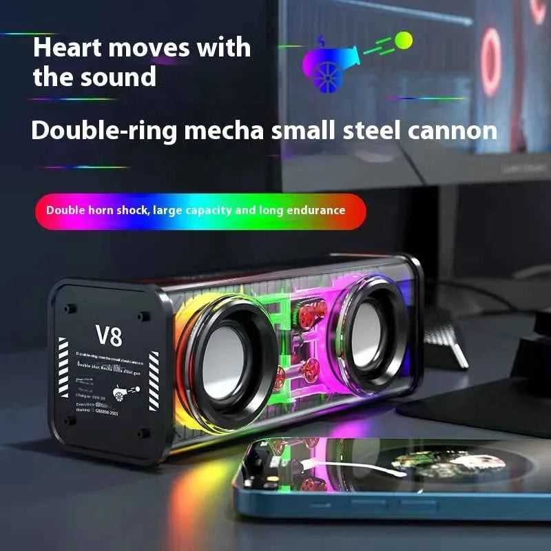 V8 Mecha Bluetooth Speaker RGB Atmosphere Light High-Power 10W Mini Stereo Heavy Subwoofer for Home Car Supports Memory Card My Store