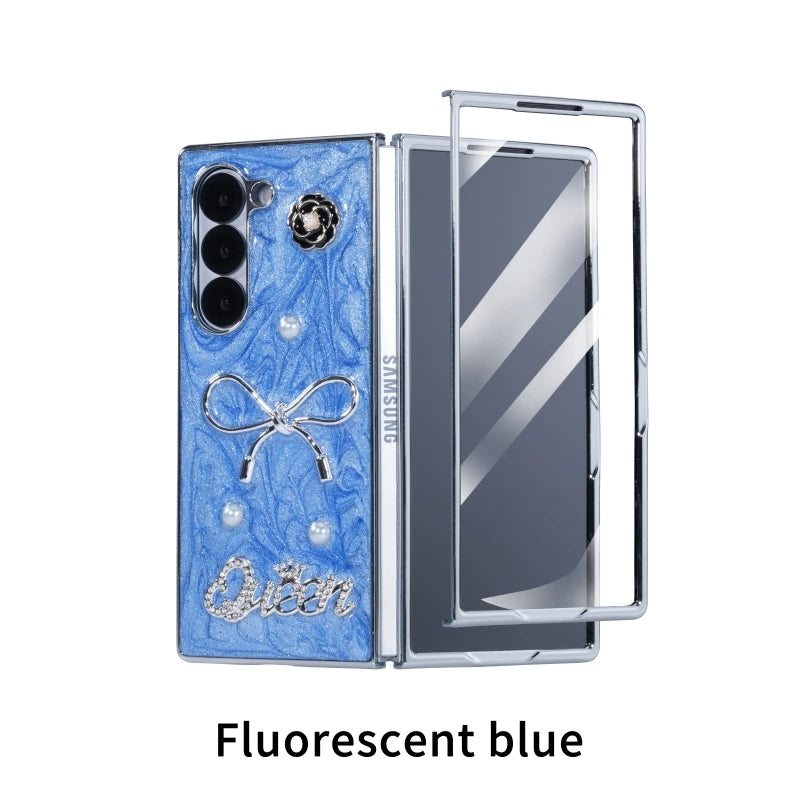 Dispensing Bow Glass Screen Protector Phone Case for Samsung Galaxy Z Fold 7/6/5/4 Blue OPP Bag Tidesmit