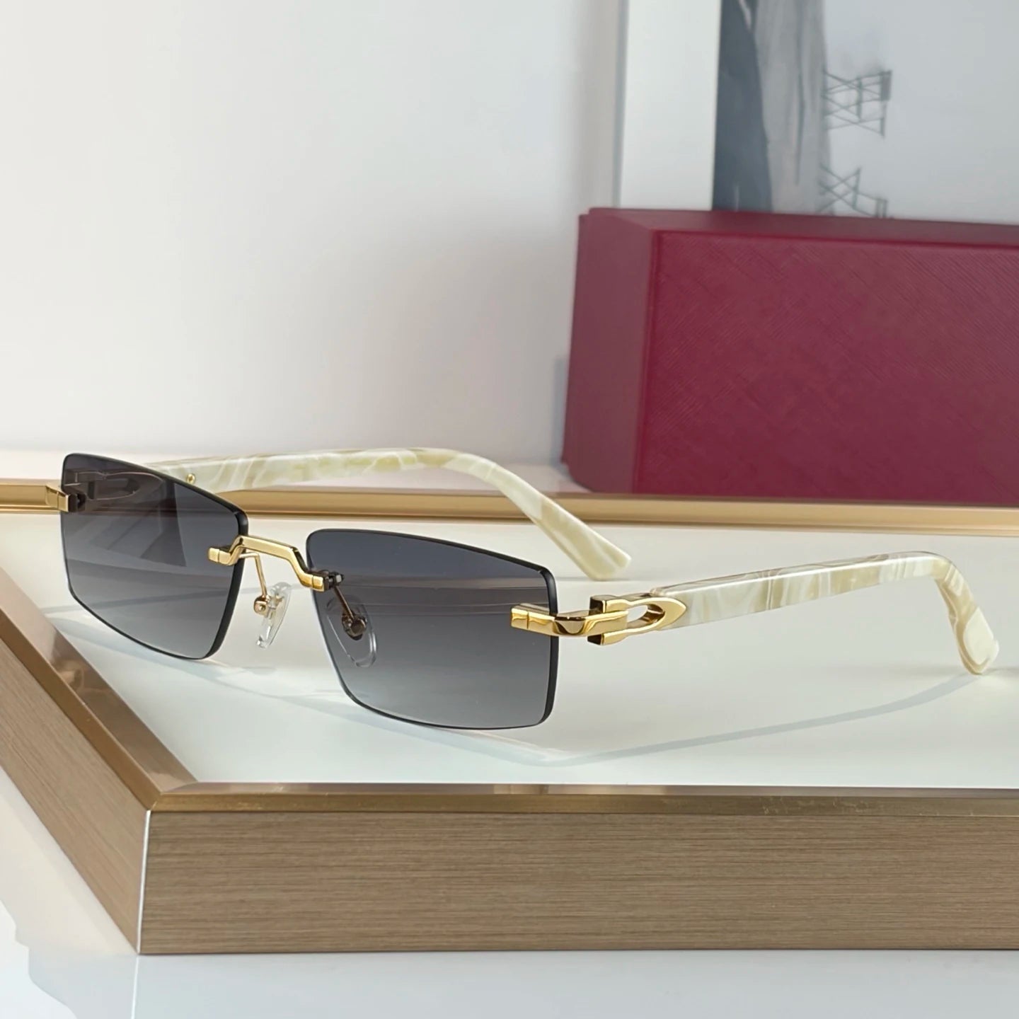 2026 Brand Designer Luxury Men's Sunglasses Rectangular Borderless Gradient Lens Unisex Titanium Frame UV400 Optical Properties