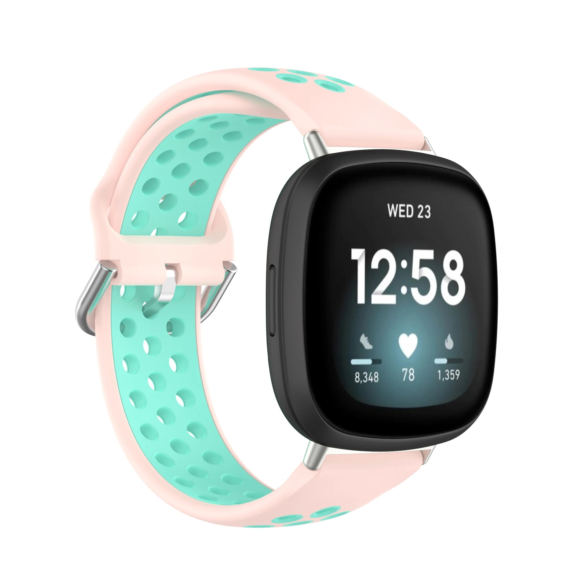 Colorful soft silicone sport wristband for Fitbit Versa 3 and Sense smartwatches in a comfortable durable style