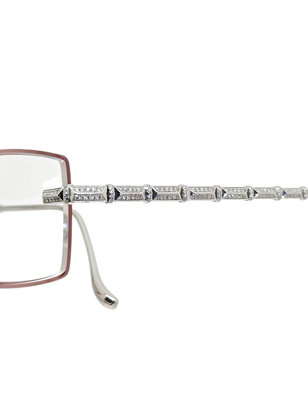 Unisex Luxury Diamond Pattern Rimless Rectangle 925 Silver Glasses-Lightweight & Durable Daily Wear for All Face Shapes Adults