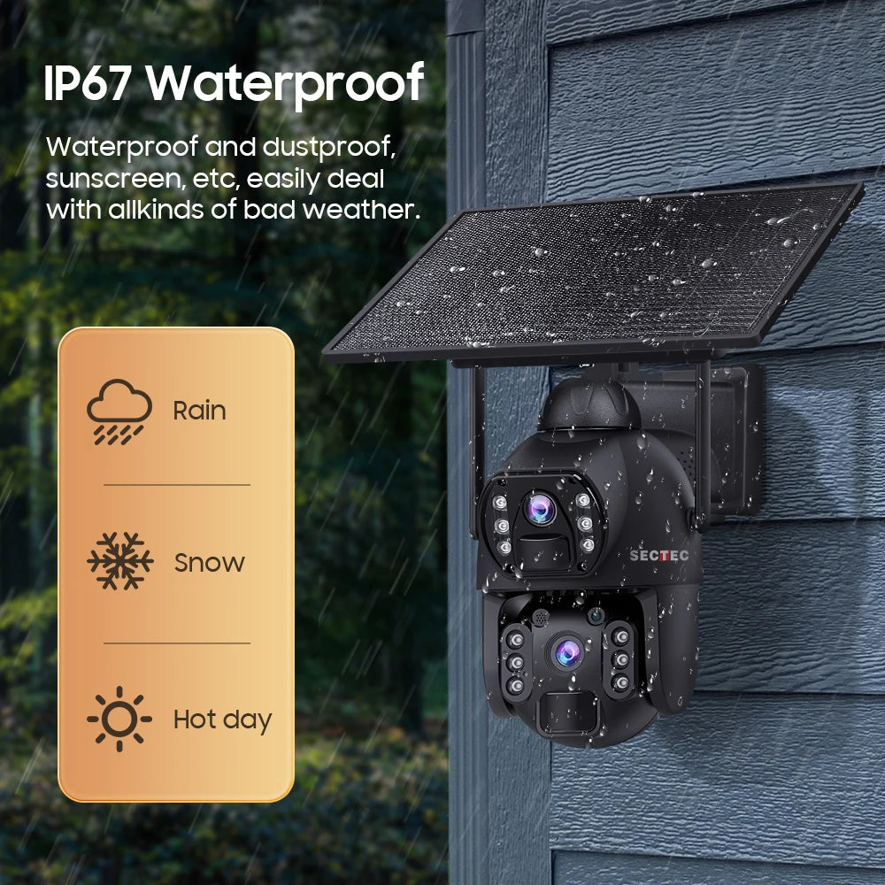 SECTEC AOV 24/7 Record Floodlight Solar Battery PTZ Metal 10W Solar Panel Outdoor Waterproof Security 4G PIR CCTV WIFI IP Camera Tidesmit