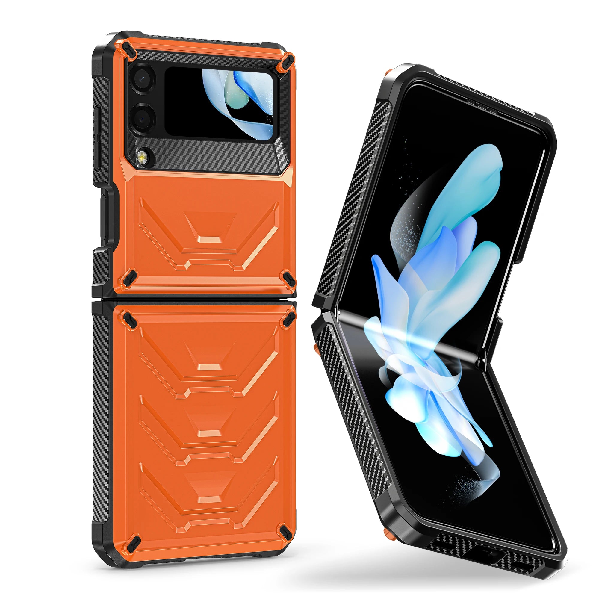 Galaxy Z Flip 4 SM F721 Luxury 6.7 Inch TPU 5G Case Cover PC Screen Protector Shockproof Black Mobile Phone Orange Corrugated Box For samsung Galaxy Z Flip 4 SM-F721 Tidesmit