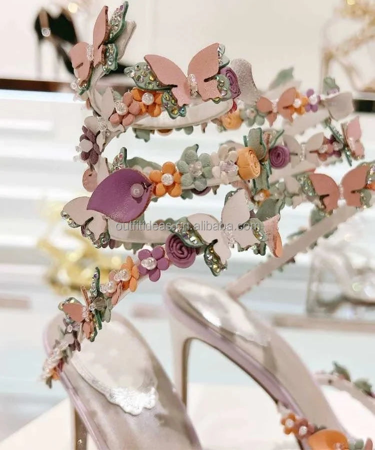 Wedding Sexy Rhinestones Girls Luxury Satin Leather New With Tags Top Quality Embellished Flowers Eden Women Florian Sandals