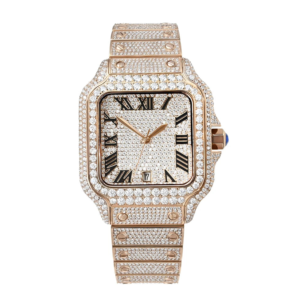 Moissanite-uhr Moissanite Watch Custom Diamond Rose Gold Moissanite Watch Mechanical Movement Classic Luxury Men's Vvs Uhr
