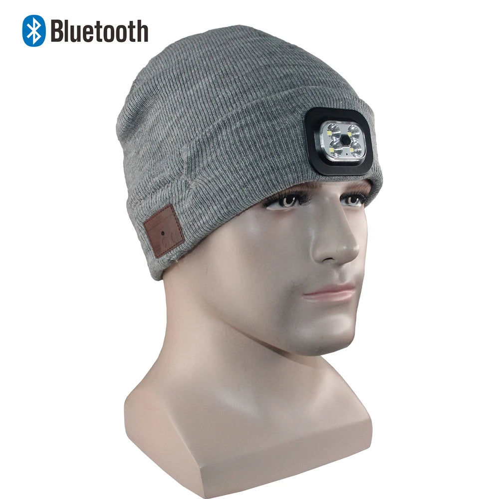 AC Bluetooth Winter Music Beanie Hat with LED Light Rechargeable Hands Free Wireless Smart Hat Headphone Tidesmit