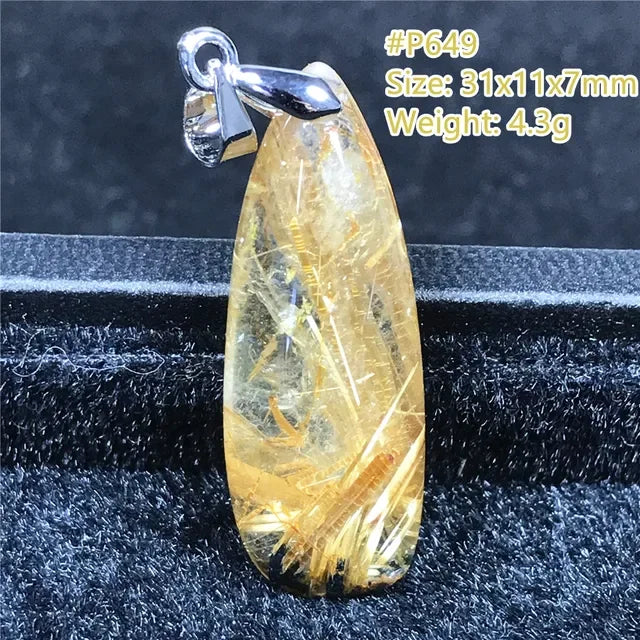 Natural Gold Rutilated Quartz Sterling Silver Pendant Necklace for Women & Men Healing Wealth Gift CCGTC Certified AAAAA