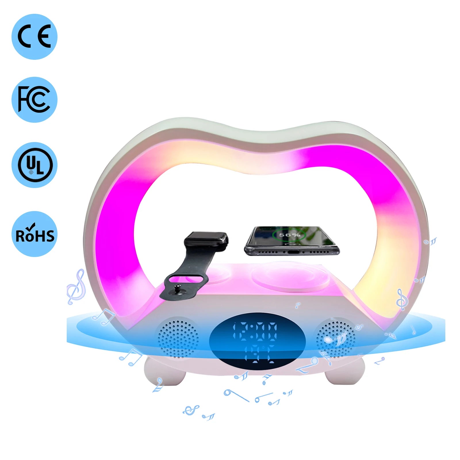Charger Lamp G Shape Sound Ambient Smart Wireless Charging Night Light g Clock and Charger Tidesmit