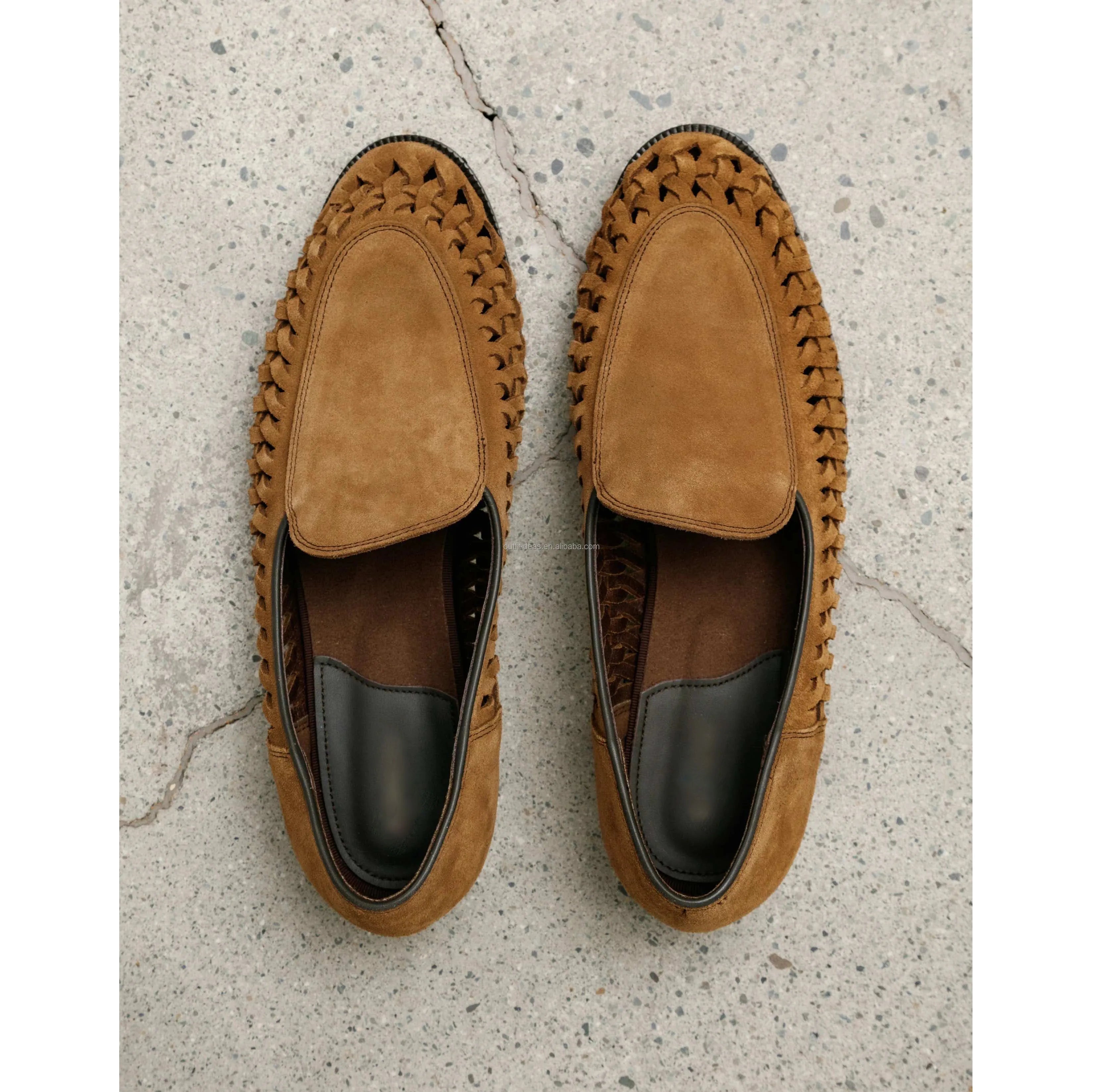 Premium Men Cow Suede Leather Loafers Unisex Dress Shoes Blake Stitch Slip-On Leather H S Libido Loafer Tobacco Whip Loafer