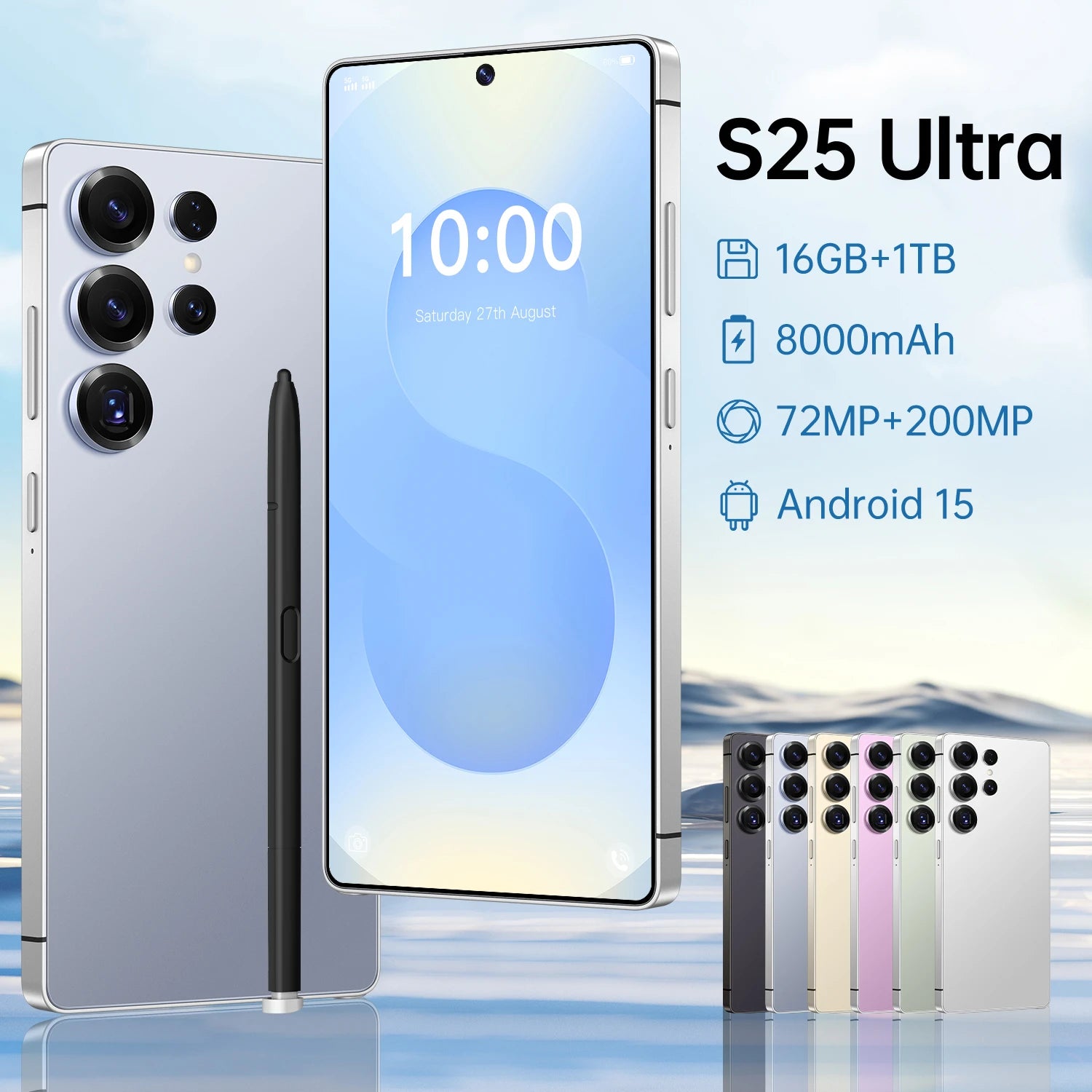 Android 15 Smartphone 1TB Storage 6.9 Inch Display - Tidesmit Blue 16g 1TB Tidesmit