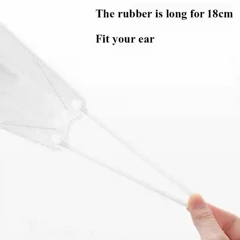 White 4-layer FFP2 KN95 respirator mask with an 18cm comfortable elastic ear loop for dustproof protection.
